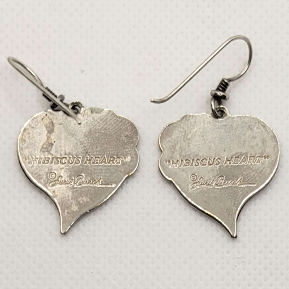 Pair of Laurel Burch Hibiscus Heart Earrings Enamel Pierced Dangle (S4) - Picture 4 of 5